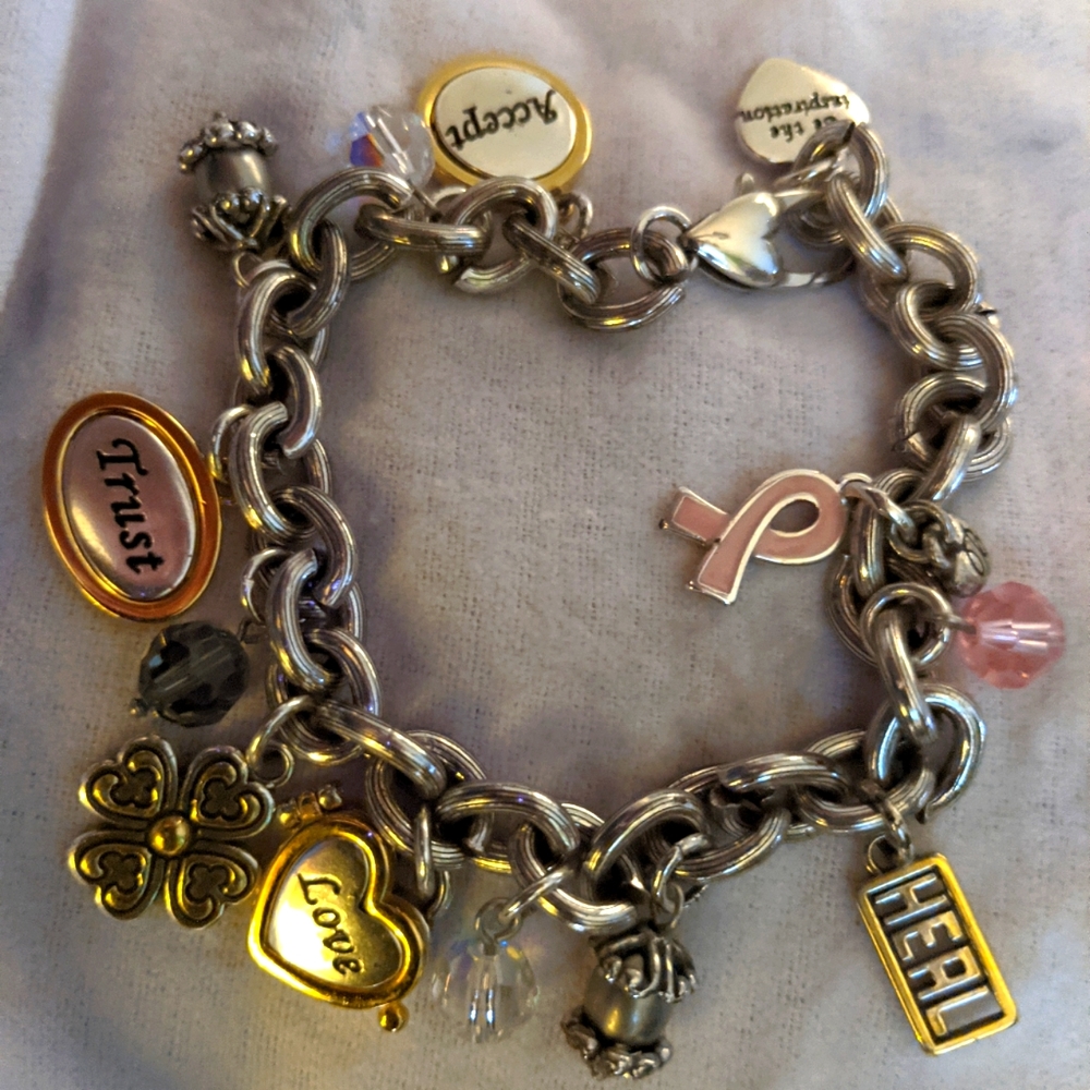 Vintage Brighton Silver Plated Breast Cancer Awareness Charm Bracelet